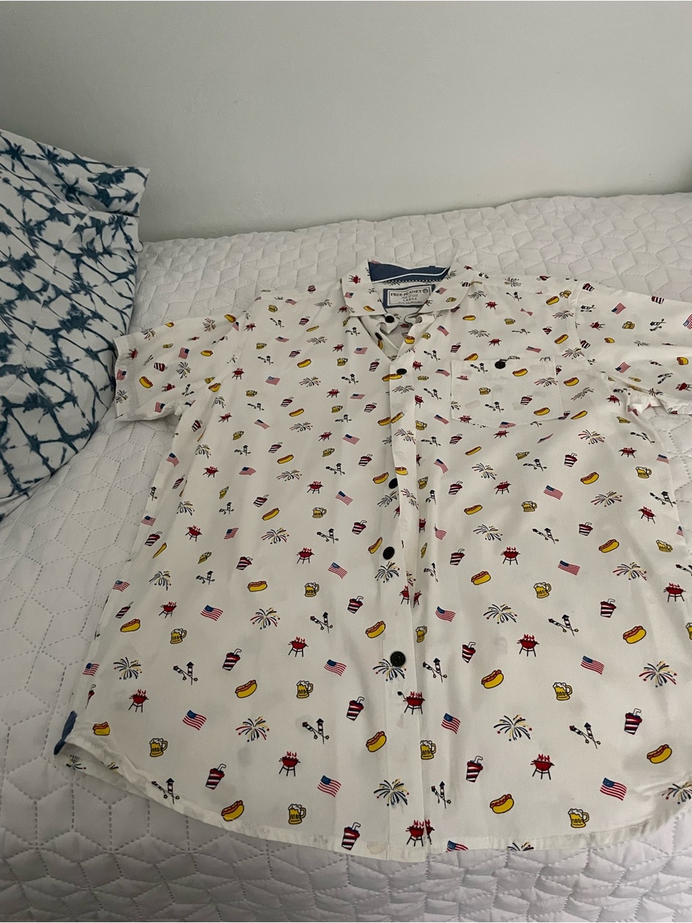 Free People White Short-Sleeve Button-Down with Patriotic & Summer Icons